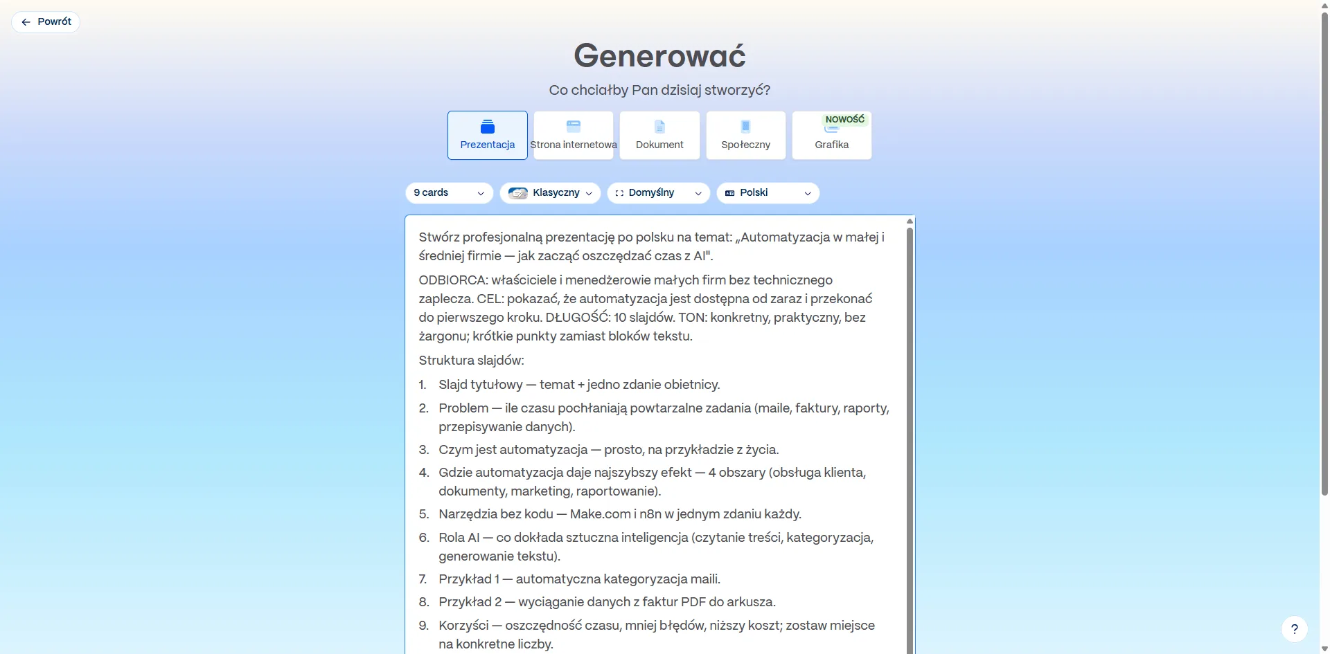 Ekran „Generować