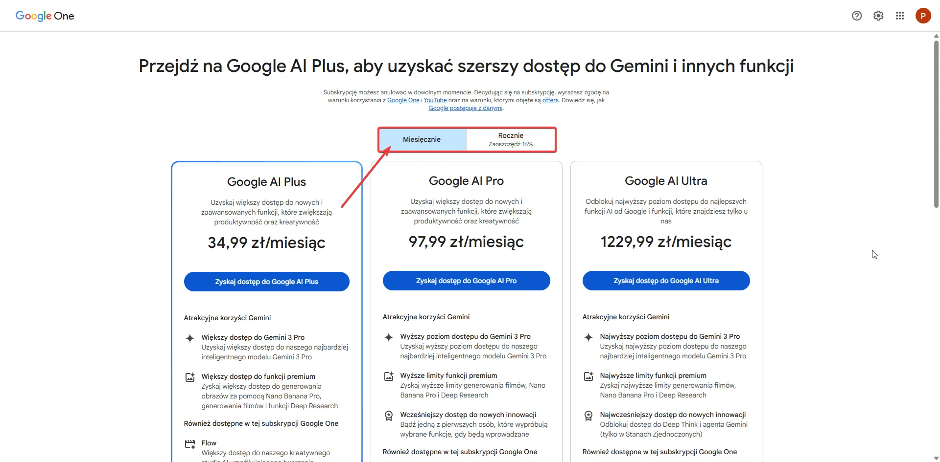 Plany Google AI w Polsce — ceny miesięczne: Plus 34,99 zł, Pro 97,99 zł, Ultra 1229,99 zł