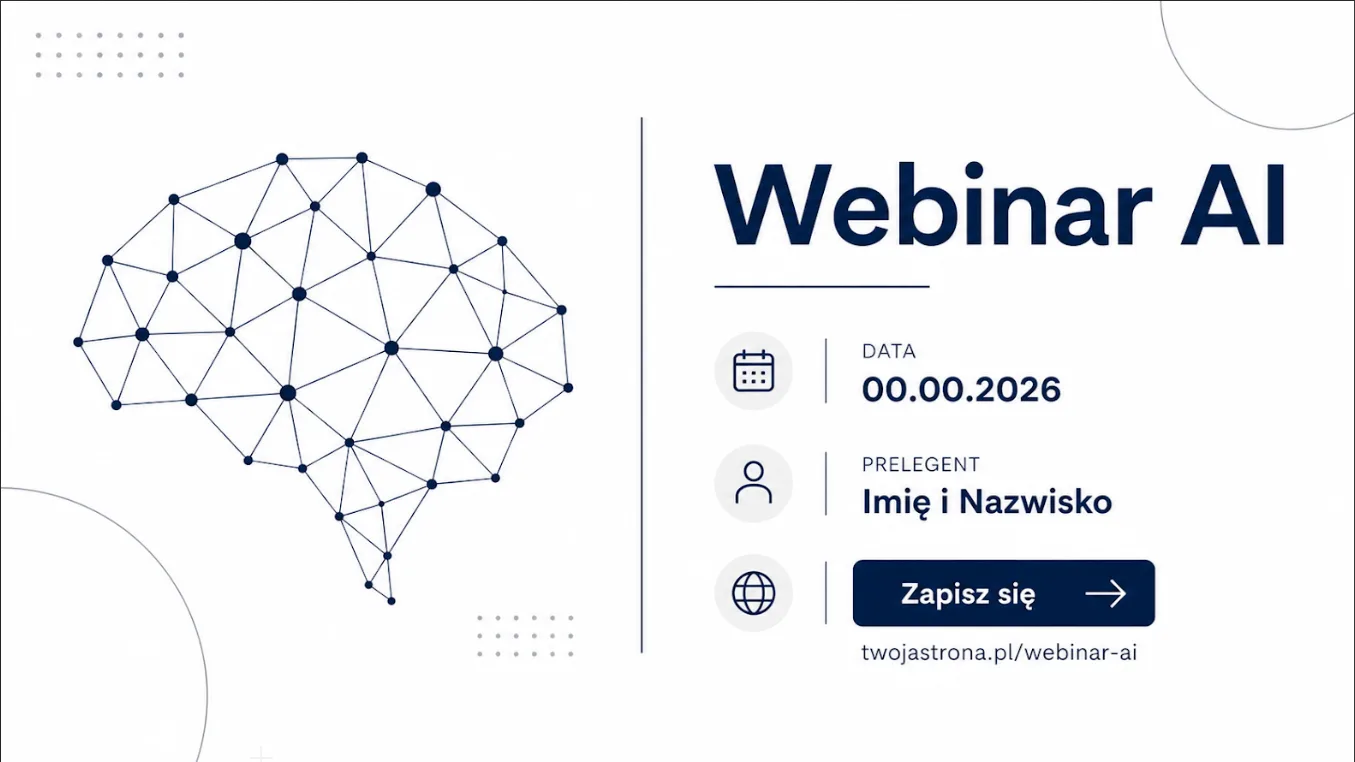 Przykład grafiki wygenerowanej przez GPT Image 2 w n8n — plakat na Webinar AI z datą i polem na prelegenta, minimalistyczny styl