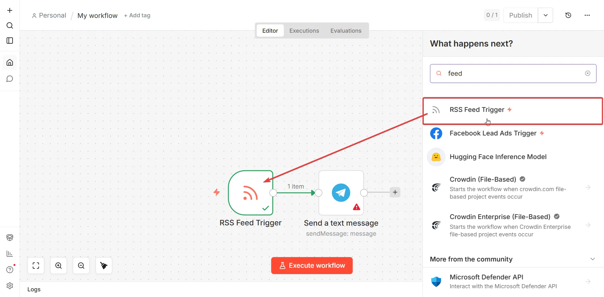 Wyszukiwanie RSS Feed Trigger w n8n