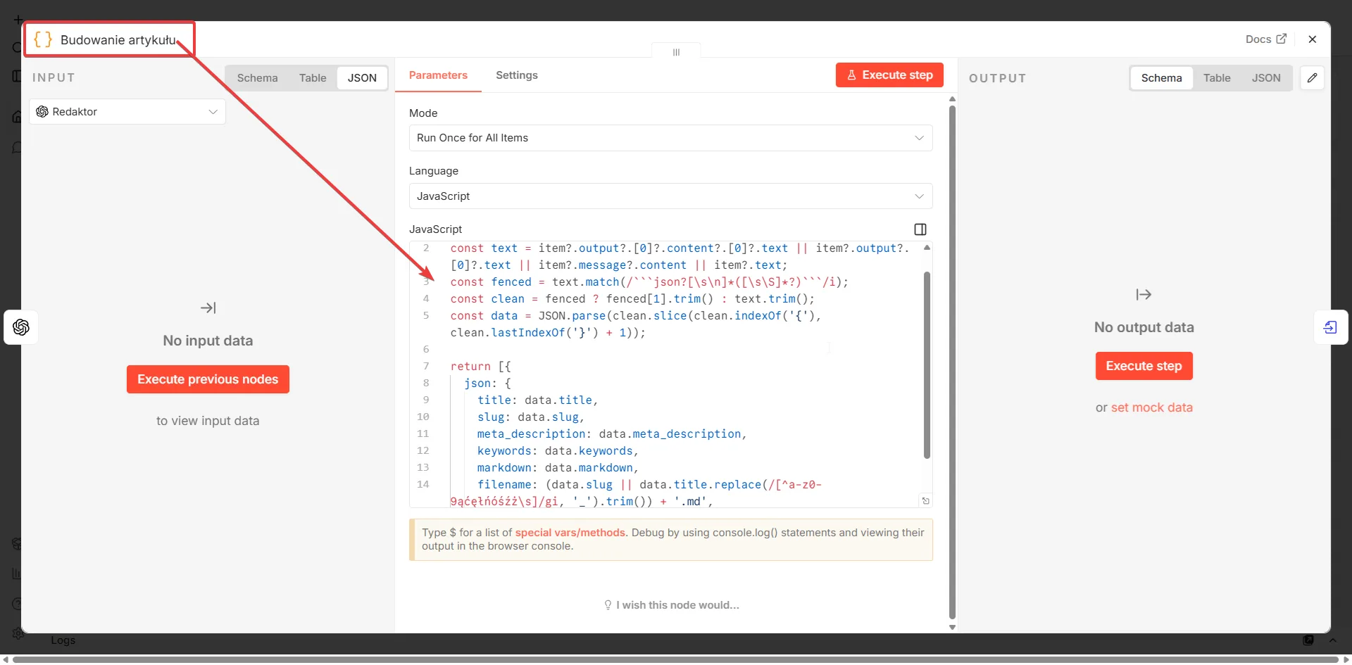 Code — parsowanie JSON z OpenAI w n8n